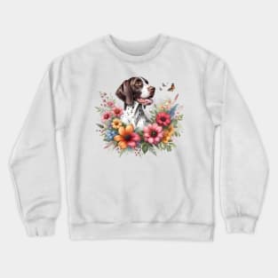 A pointer dog decorated with beautiful colorful flowers. Crewneck Sweatshirt